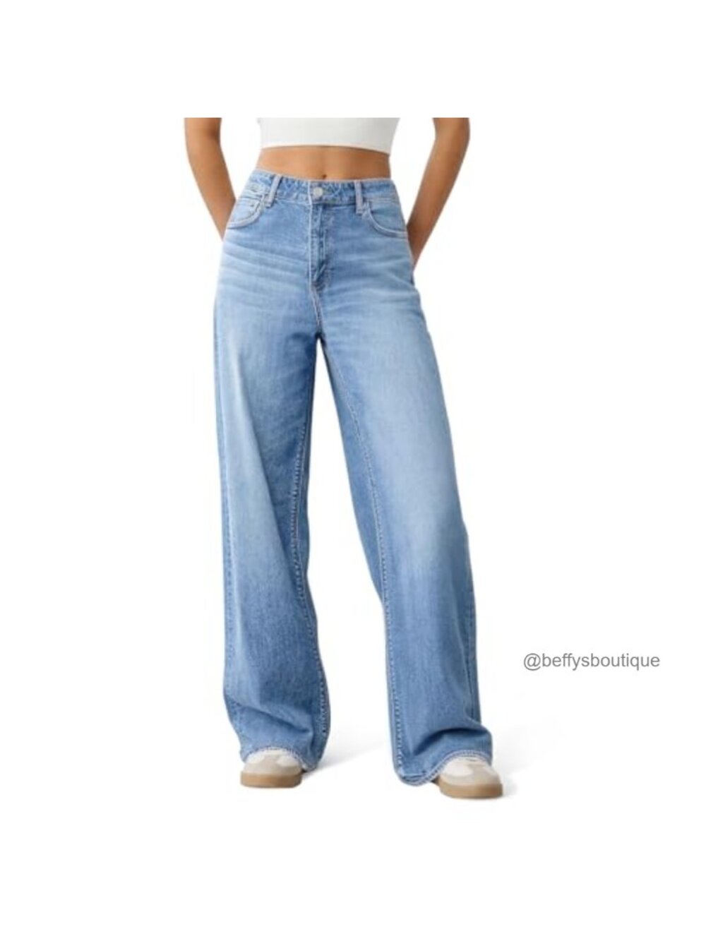 High Waisted Wide Leg Baggy Jeans YKK Zipper Stretch Denim Pants